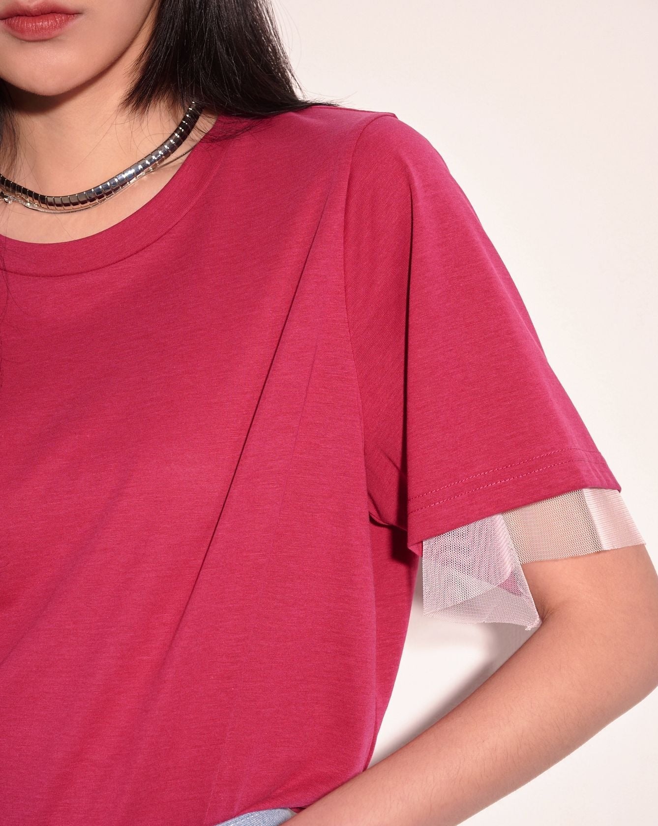 aalis PAOLA 网纱内层短袖T 恤（紫红色）
