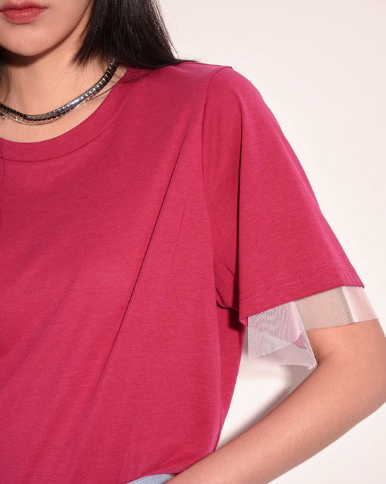 【预购】aalis PAOLA 网纱内层短袖T 恤（紫红色）