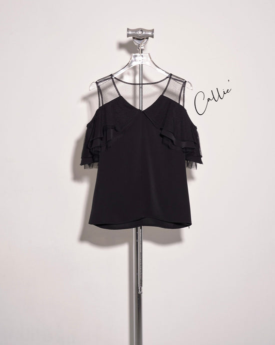 aalis CALLIE mesh panel mesh shoulder top (Black)