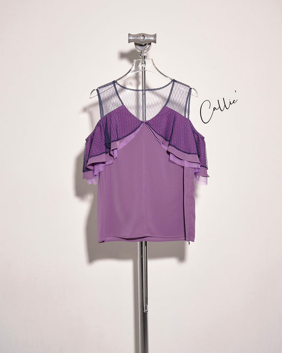 aalis CALLIE mesh panel mesh shoulder top (Purple)