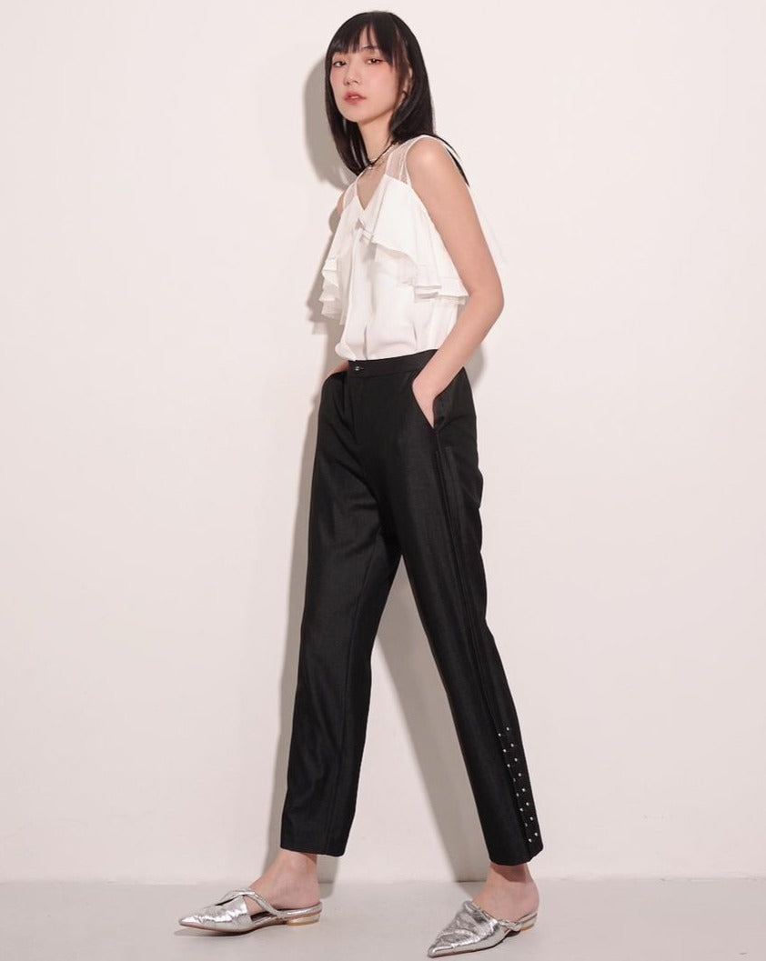 aalis TRUDY side studded pants (Black denim)