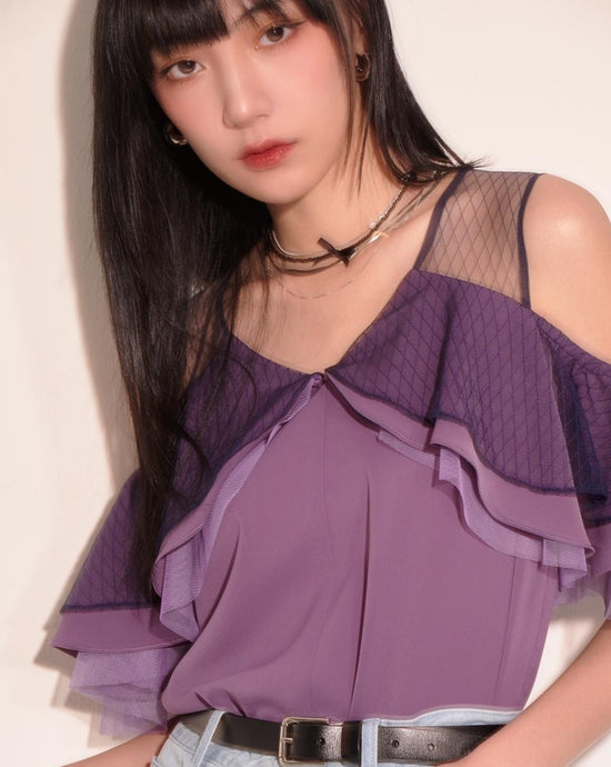 aalis CALLIE mesh panel mesh shoulder top (Purple)