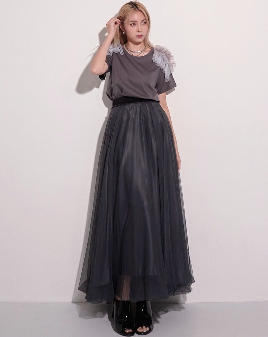 aalis LIDA mesh bubble hem skirt (Charcoal)