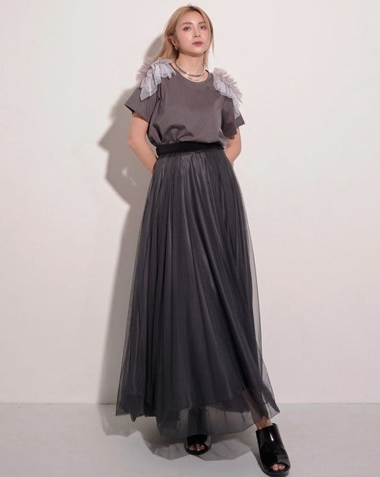 aalis LIDA mesh bubble hem skirt (Charcoal)