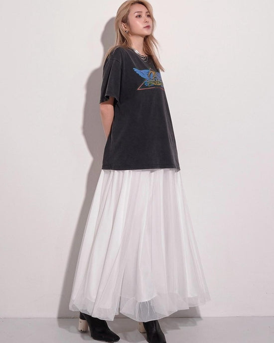 aalis LIDA mesh bubble hem skirt (White)