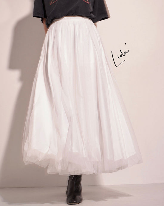 aalis LIDA mesh bubble hem skirt (White)