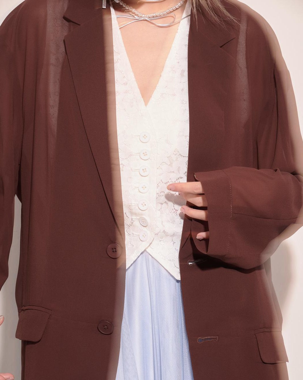 aalis DELLA oversized blazer (Brown chiffon)