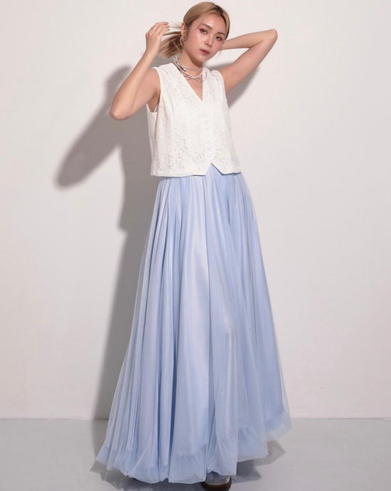 aalis LIDA mesh bubble hem skirt (Blue)