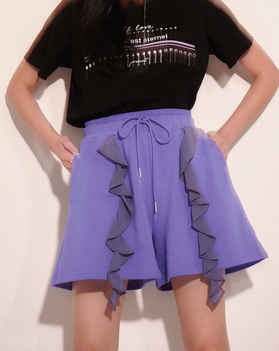 aalis ALANNA chiffon ruffle panel sweat shorts (Purple blue)