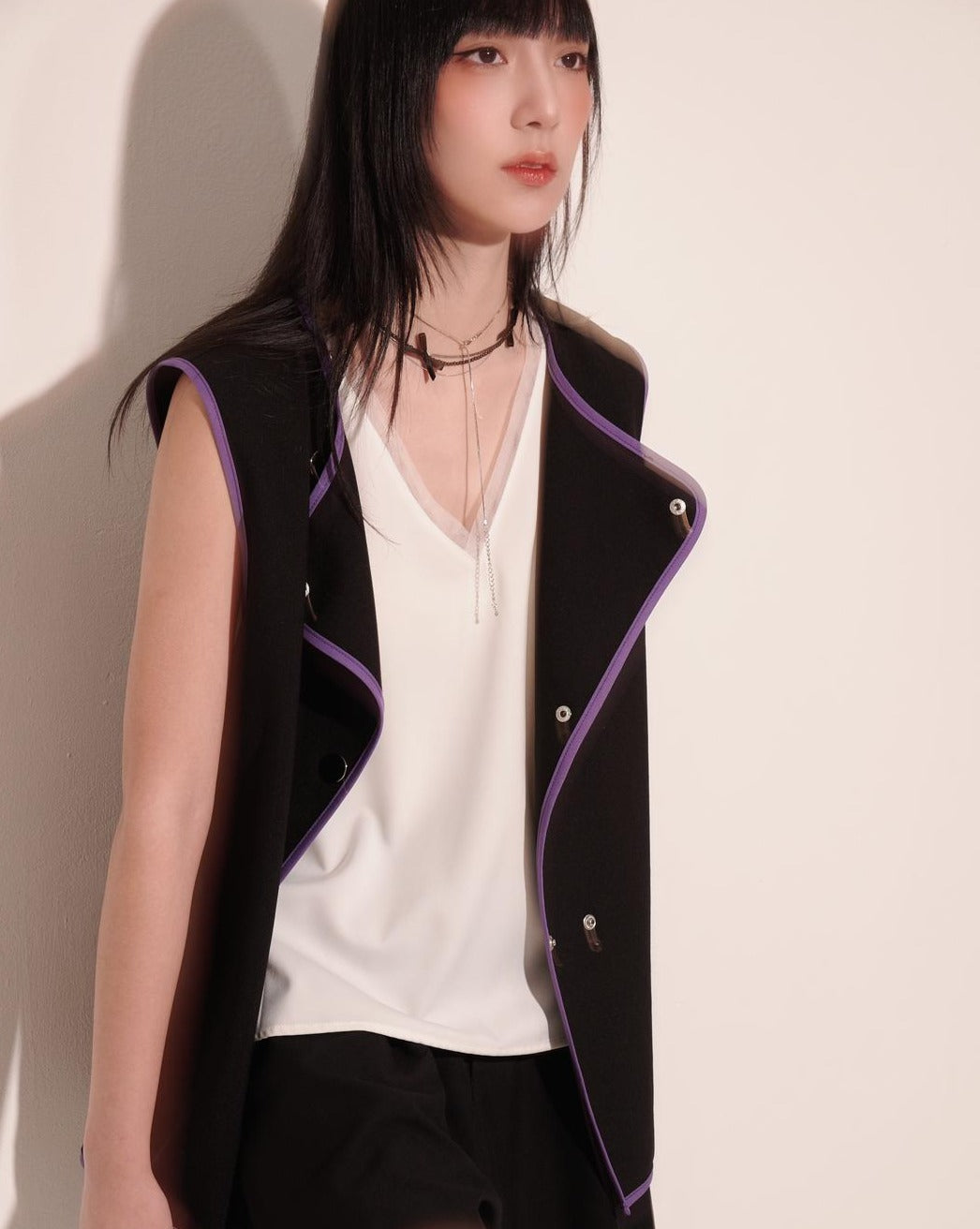 aalis IDALIA double breasted snap buttons vest jacket (Black)