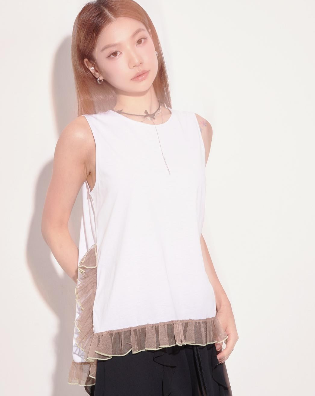 aalis NATALY color trimmed ruffle tank (White)