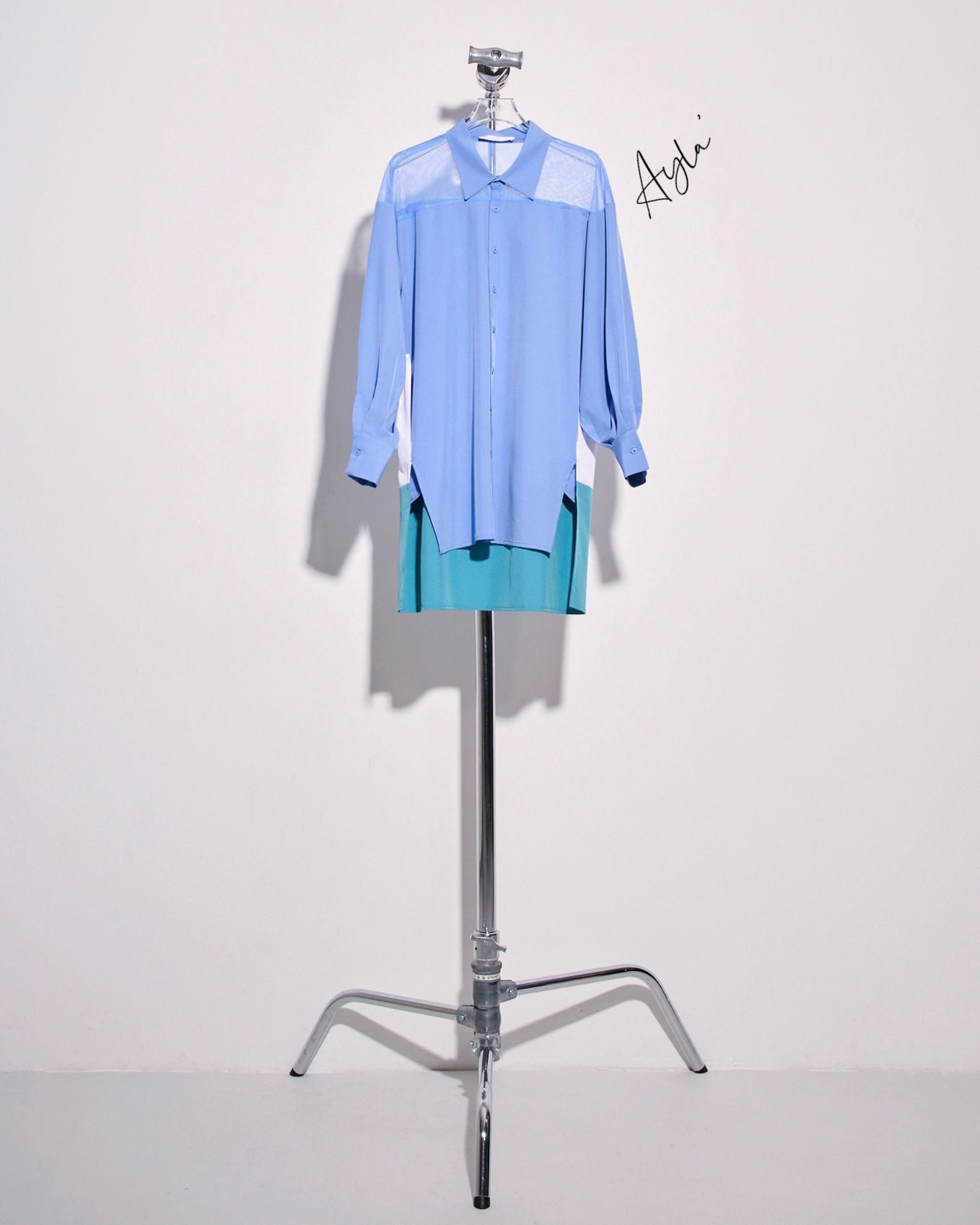 aalis AYLA mesh shoulder color blocking oversized shirt (Blue mix)