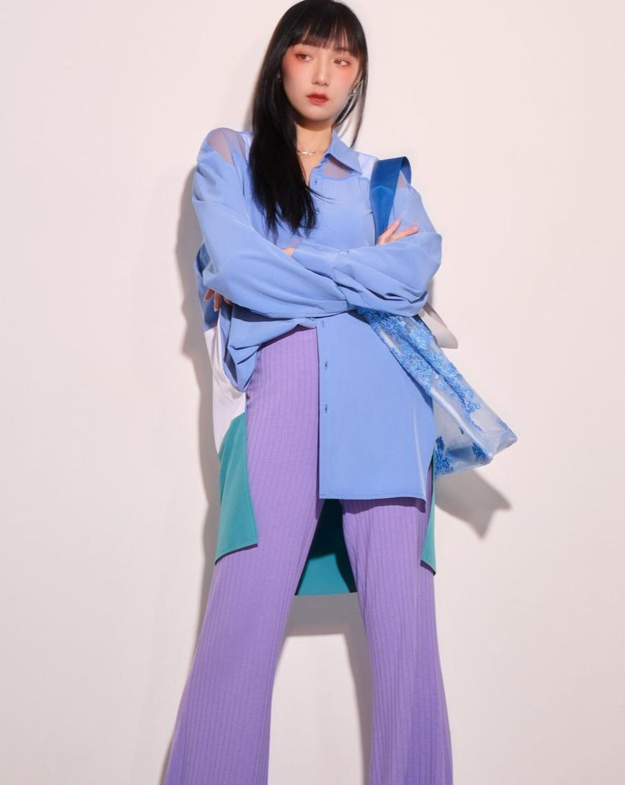 aalis AYLA mesh shoulder color blocking oversized shirt (Blue mix)