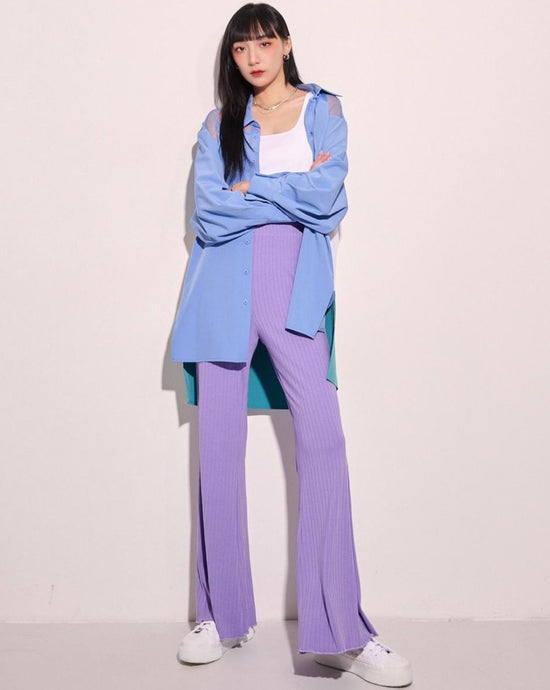 aalis AYLA mesh shoulder color blocking oversized shirt (Blue mix)