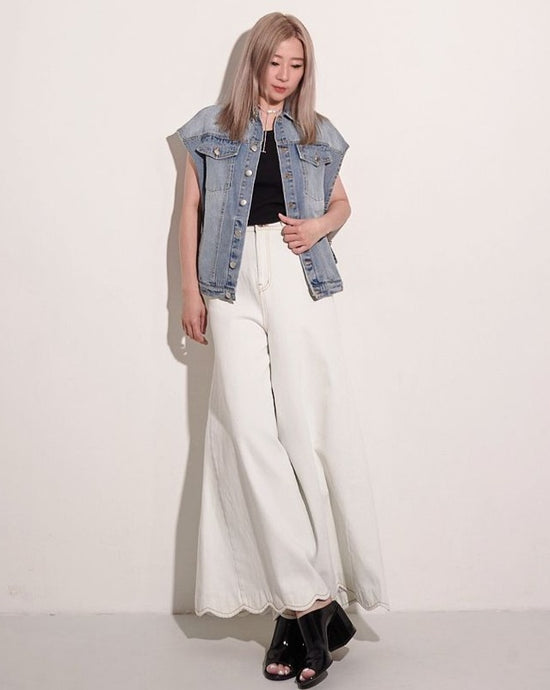 aalis WINNI scallop hem wide legs jeans (Cream denim)