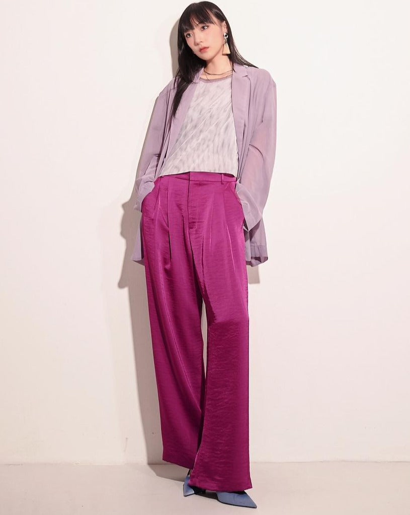 aalis WILEY mesh trim pocket wide legs pants (Magenta)