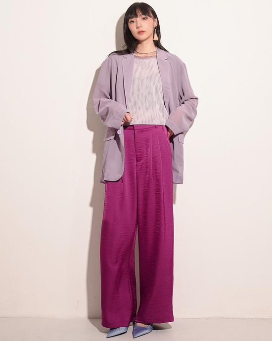 aalis WILEY mesh trim pocket wide legs pants (Magenta)