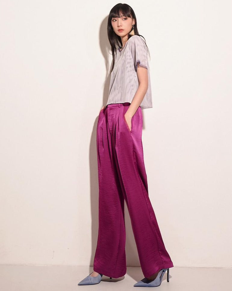 aalis WILEY mesh trim pocket wide legs pants (Magenta)