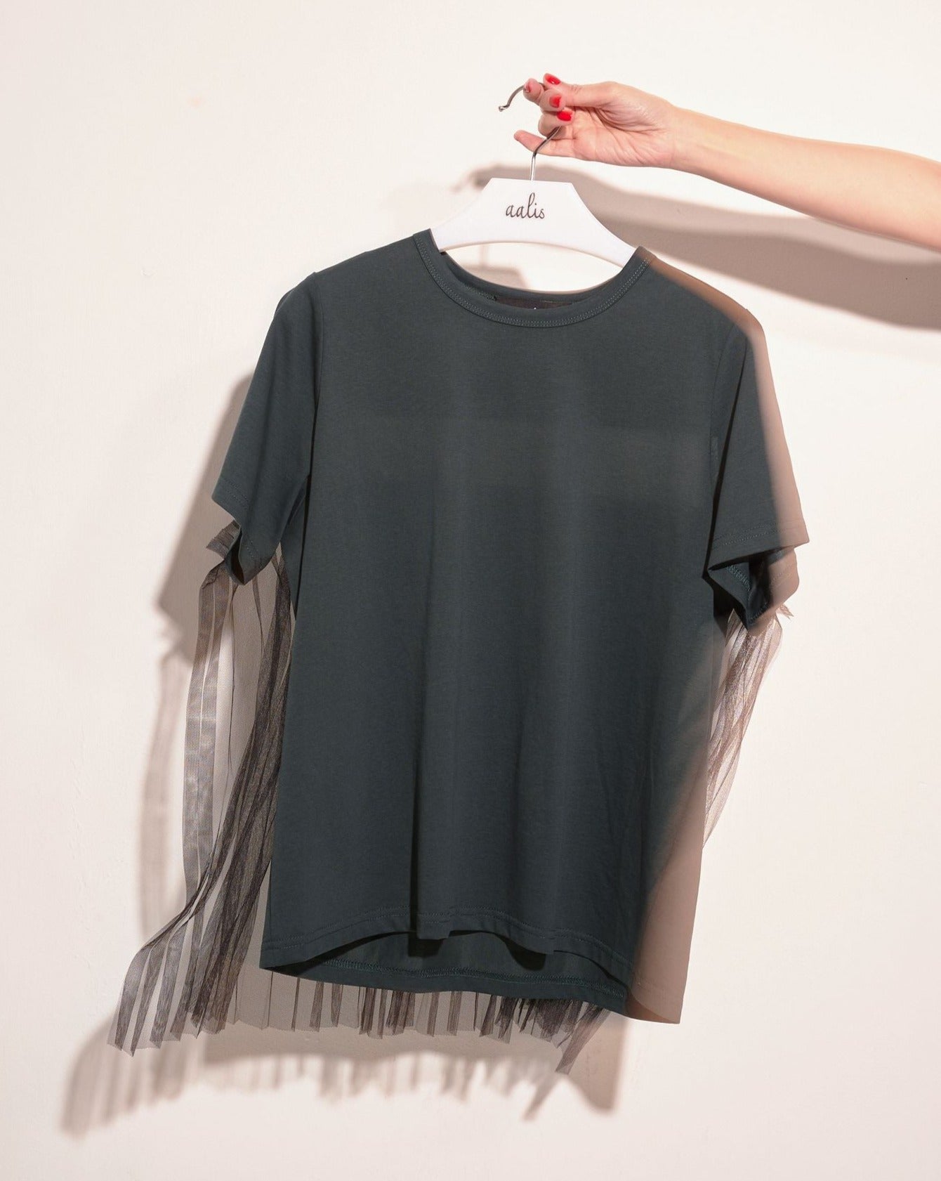 aalis HANSA back pleated mesh s/s tee (Dark green)