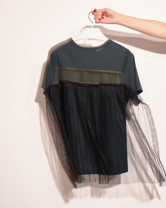 aalis HANSA back pleated mesh s/s tee (Dark green)