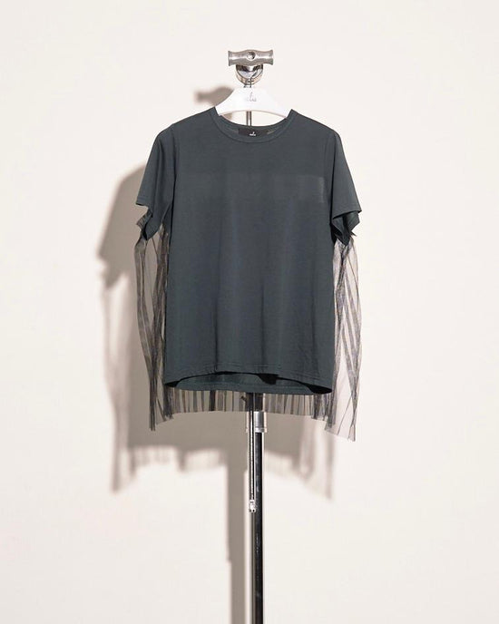 aalis HANSA back pleated mesh s/s tee (Dark green)