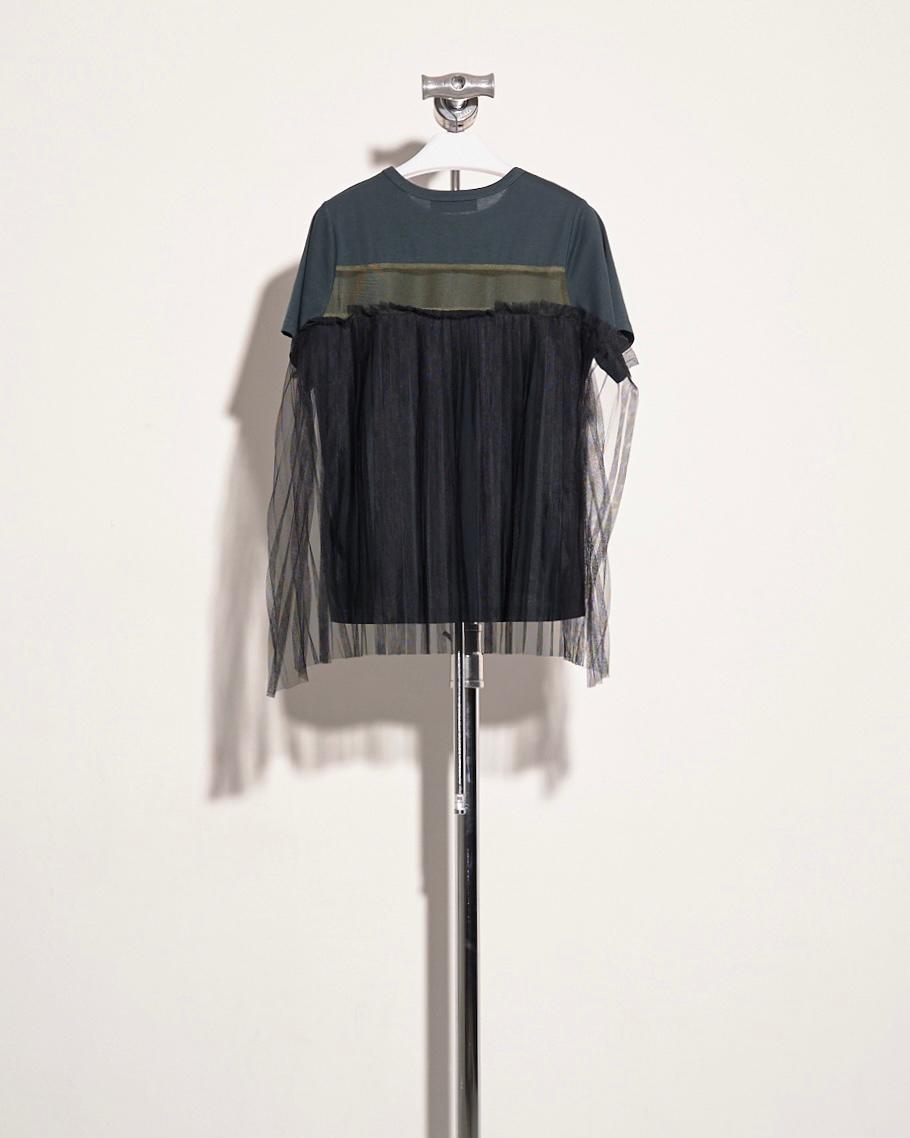 aalis HANSA back pleated mesh s/s tee (Dark green)