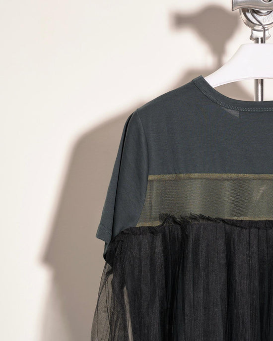 aalis HANSA back pleated mesh s/s tee (Dark green)