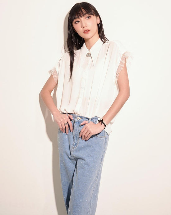 aalis FAIDA removable sleeves shirt (White)