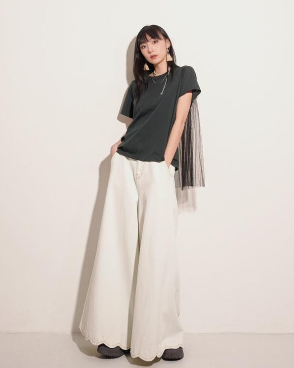 aalis HANSA back pleated mesh s/s tee (Dark green)