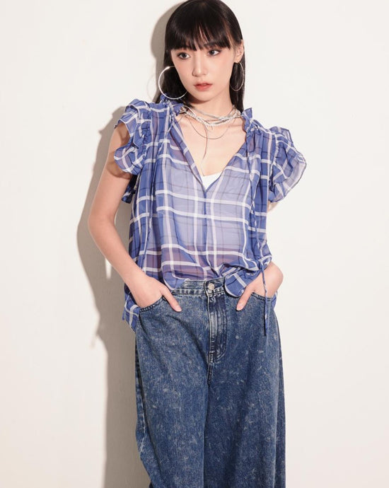 aalis KIKA chiffon babydoll top (Blue Checks)