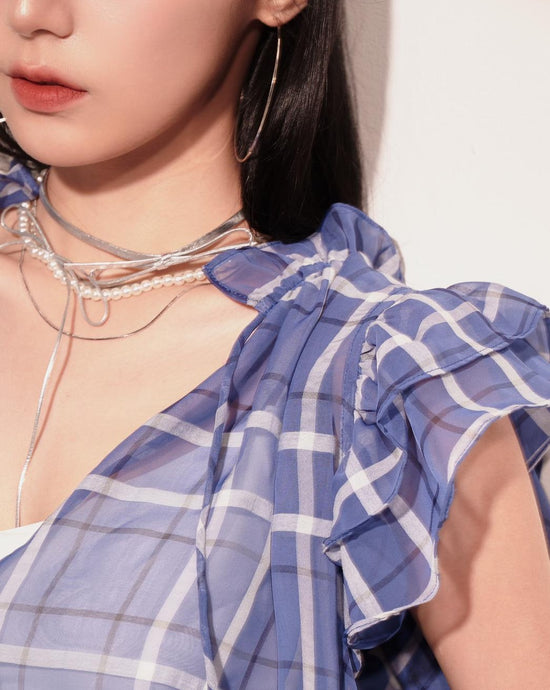 aalis KIKA chiffon babydoll top (Blue Checks)