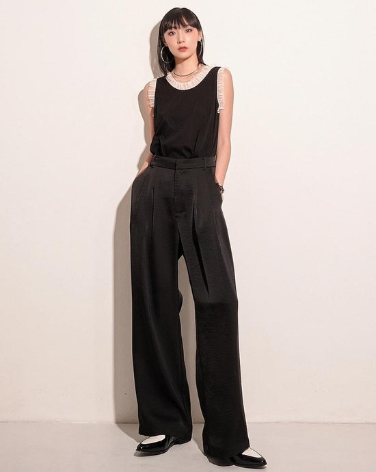 aalis WILEY mesh trim pocket wide legs pants (Black)