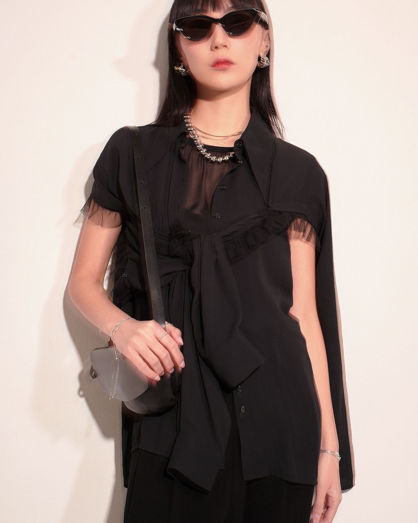 aalis FAIDA removable sleeves shirt (Black)