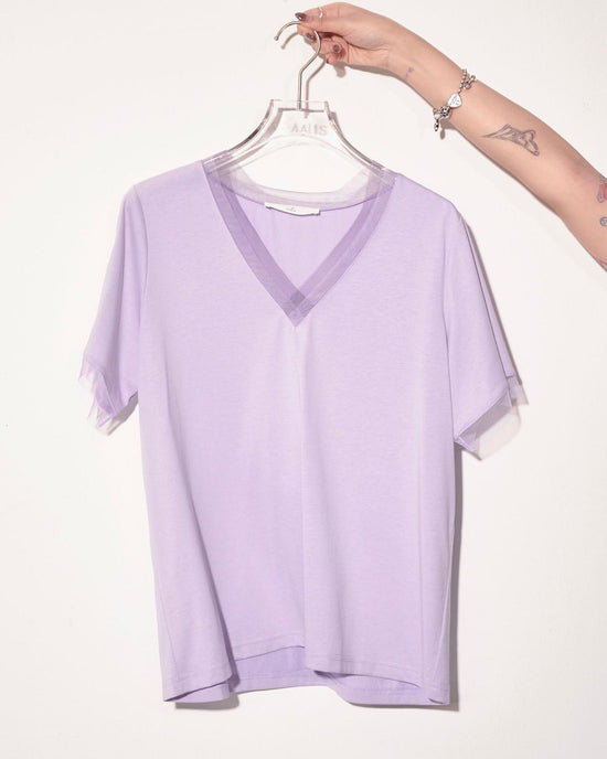 aalis PASCA layer mesh V neck s/s top (Lilac)