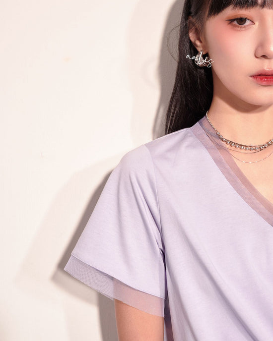 aalis PASCA layer mesh V neck s/s top (Lilac)