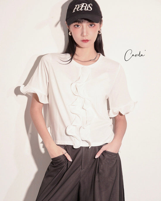 aalis CARDA ruffle trim S/S tee (White)