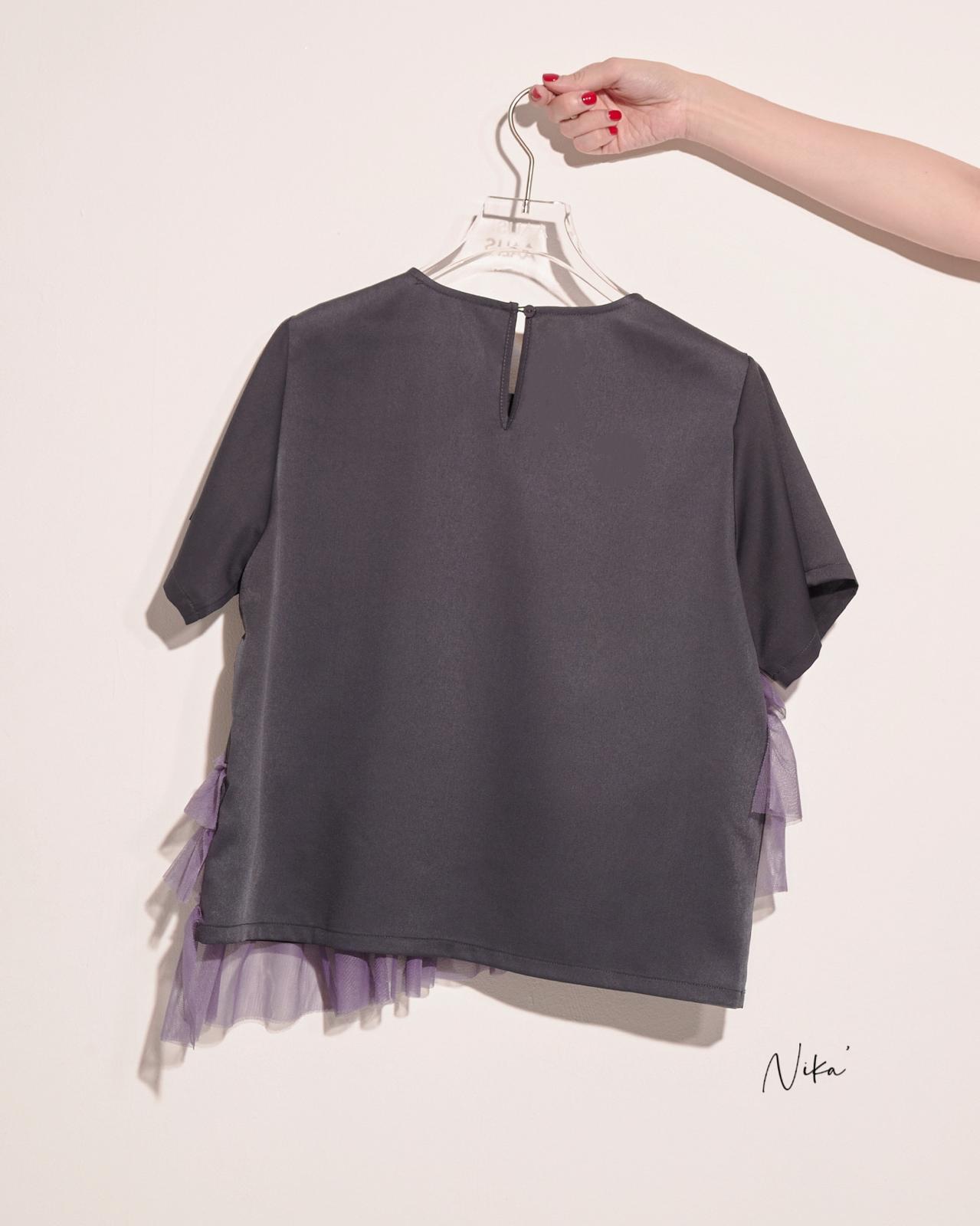 aalis NIKA pleated mesh tier s/s top (Charcoal mix)