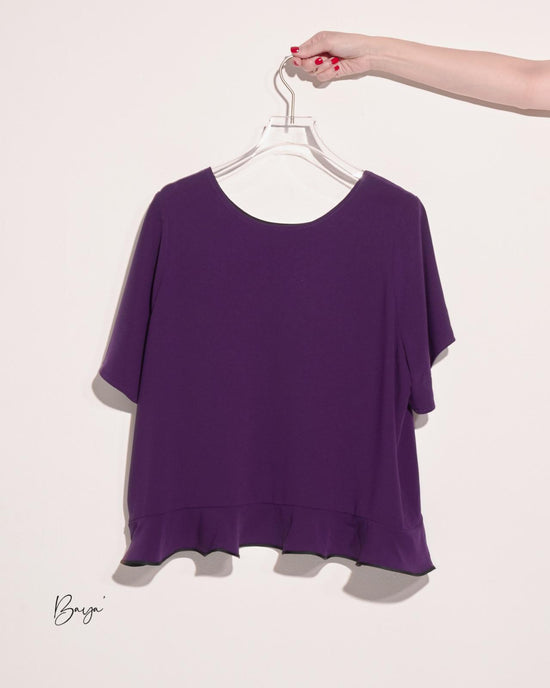 aalis BAYA mesh trim ruffle hem s/s top (Purple)