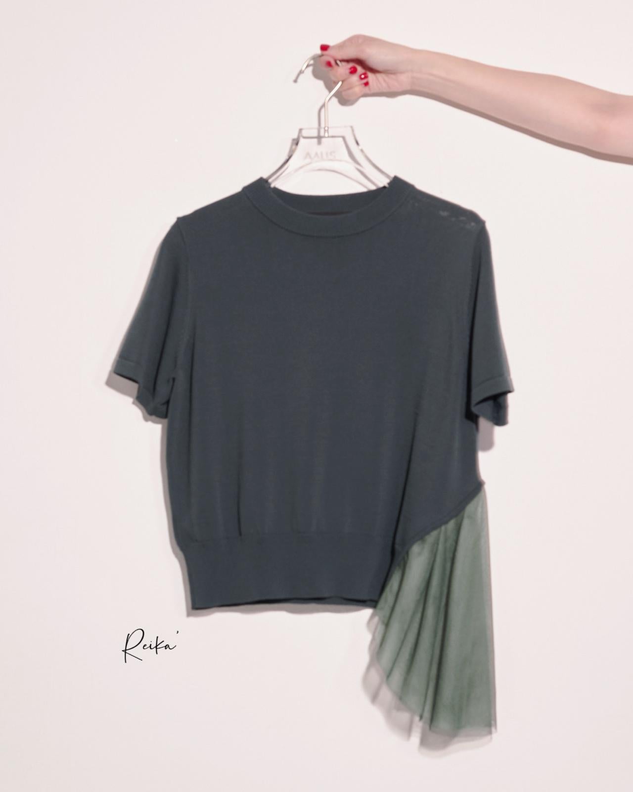 aalis REIKA cascade mesh s/s sweater (Green mix)