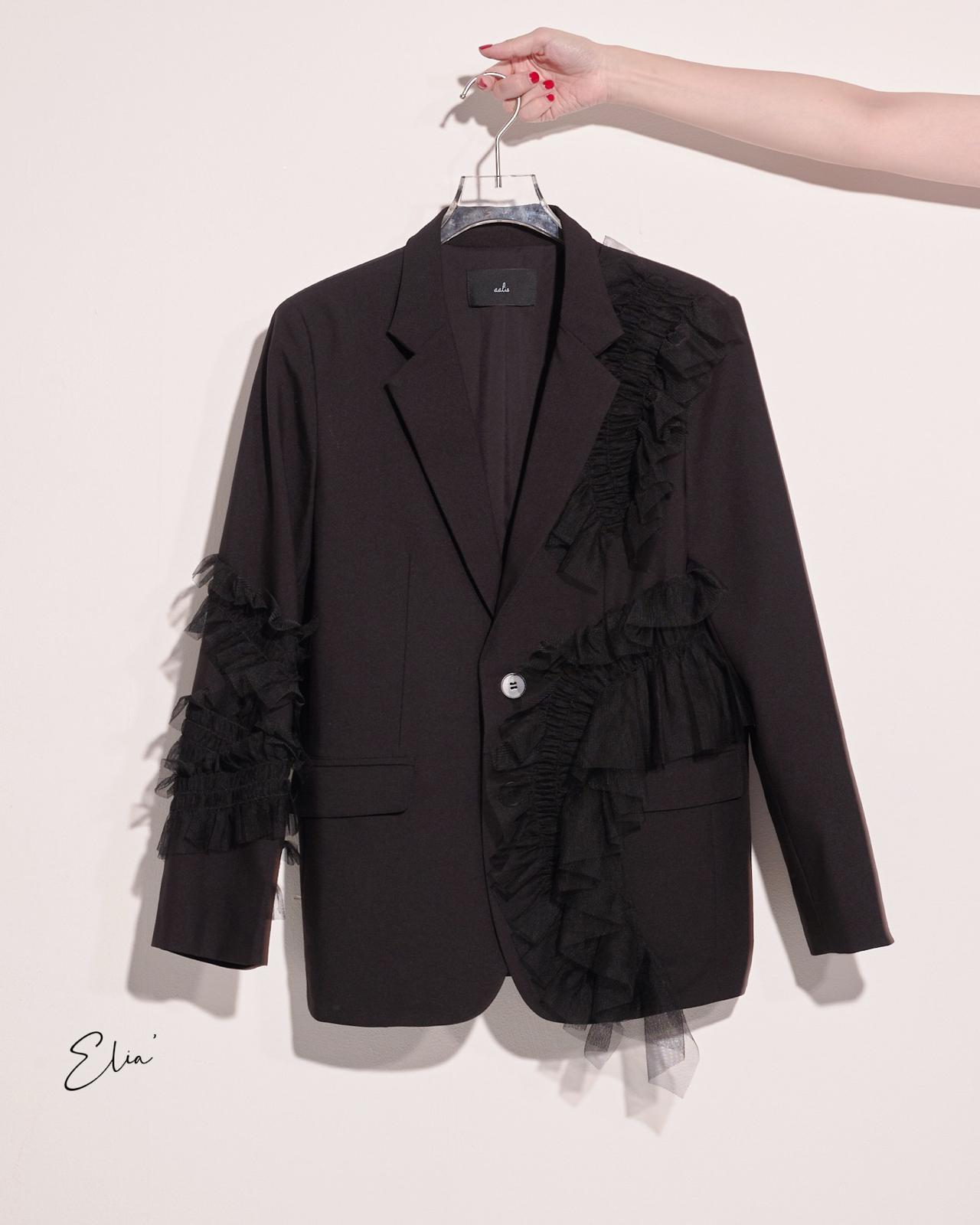 aalis ELIA ruched mesh detail blazer (Black)