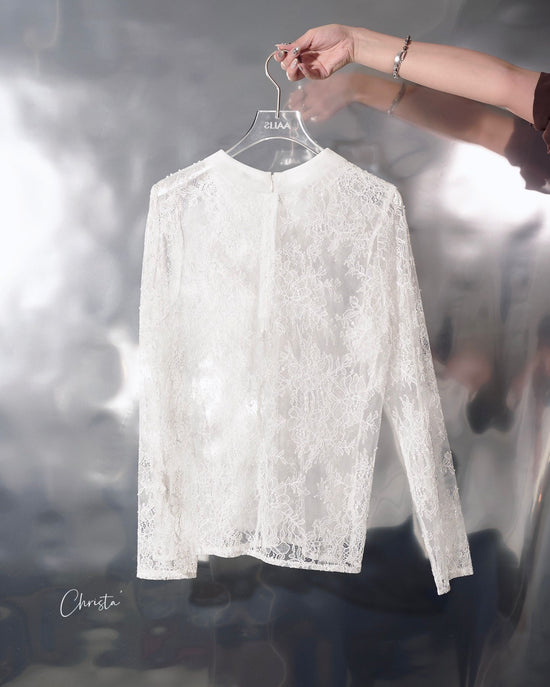 aalis CHRISTA mesh collar lace top (White)