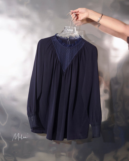 aalis MELIA mesh lace v babydoll top (Navy 1)