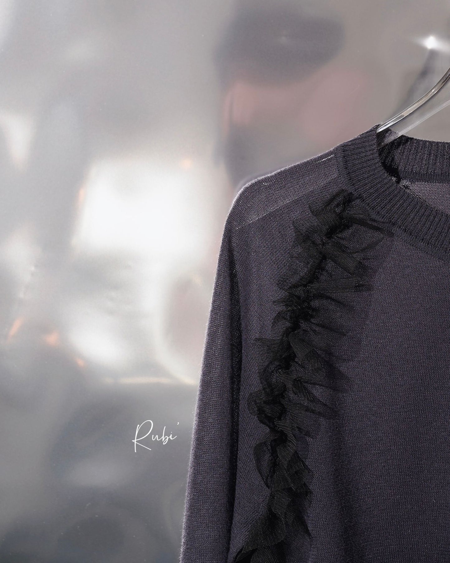 aalis RUBI raglan mesh detail L/S knit top (Charcoal)