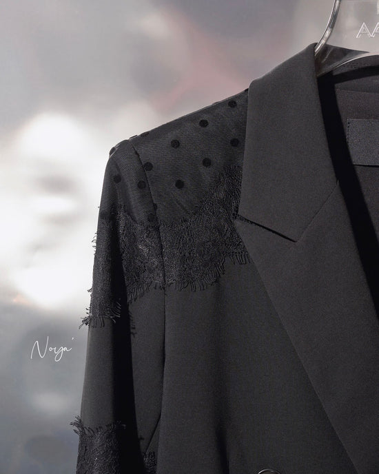 aalis NOYA dot mesh and lace detail double brested blazer (Black)