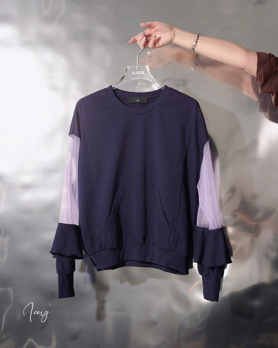 aalis ICEY mesh sleeves ruffle detail sweater (Navy lilac)