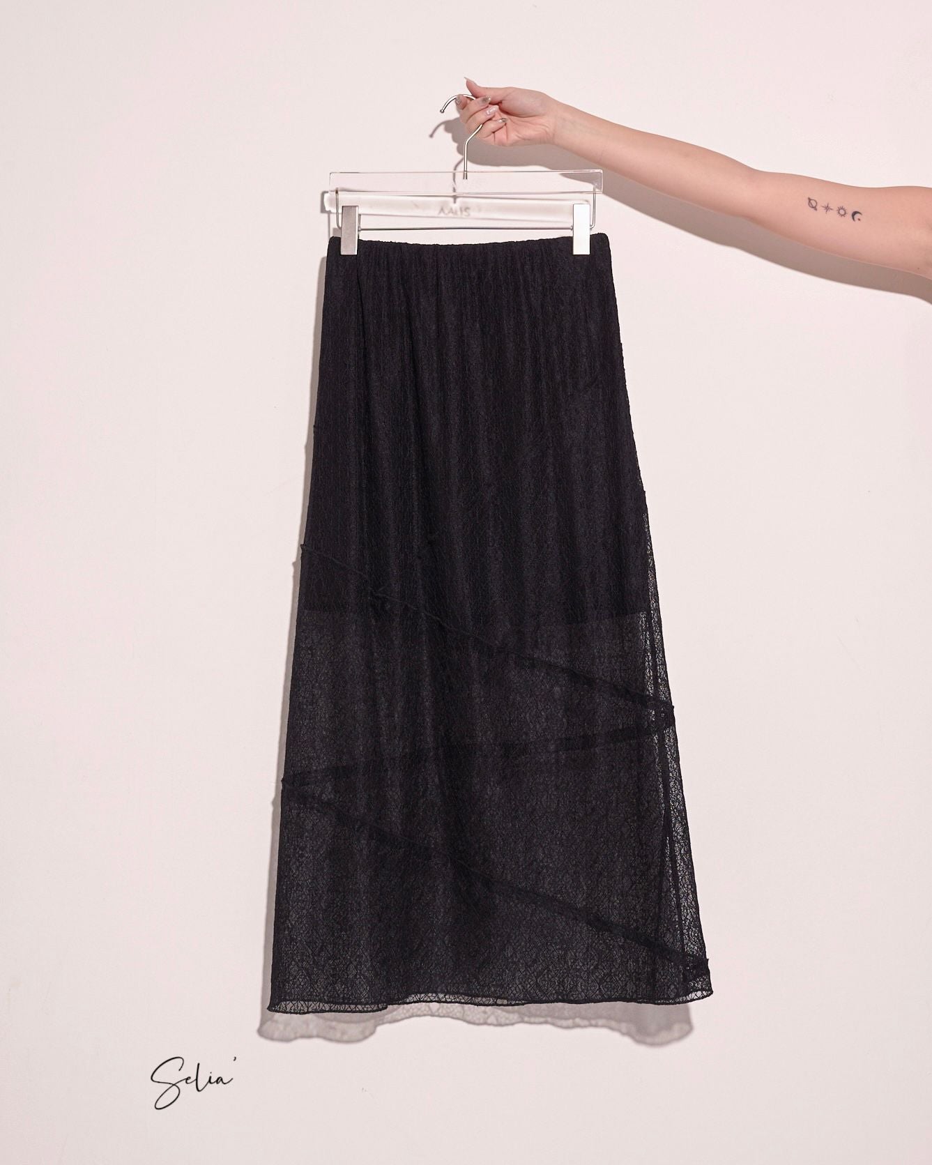 aalis SELIA lace straight skirt (Black)