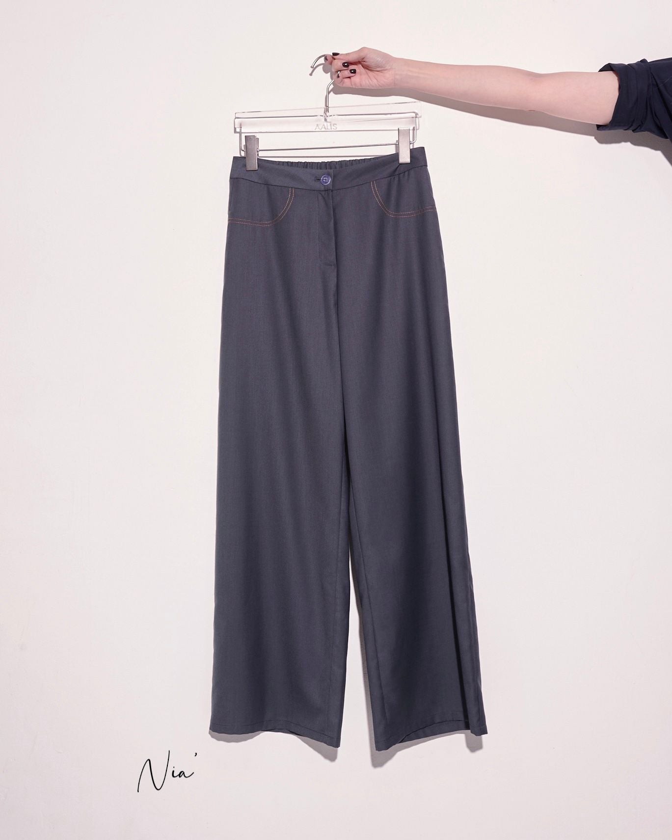 aalis NIA denim details suiting pants (Grey)