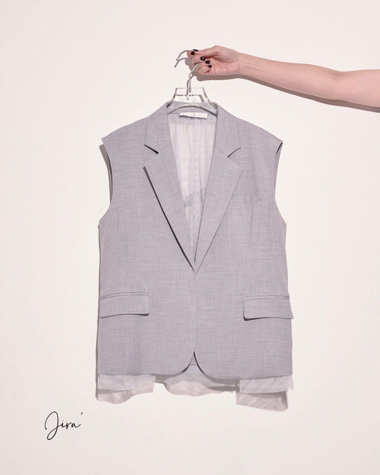 aalis JIRA pleated mesh back tux blazer (Light grey)