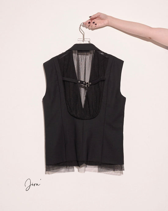 aalis JIRA pleated mesh back tux blazer (Black)