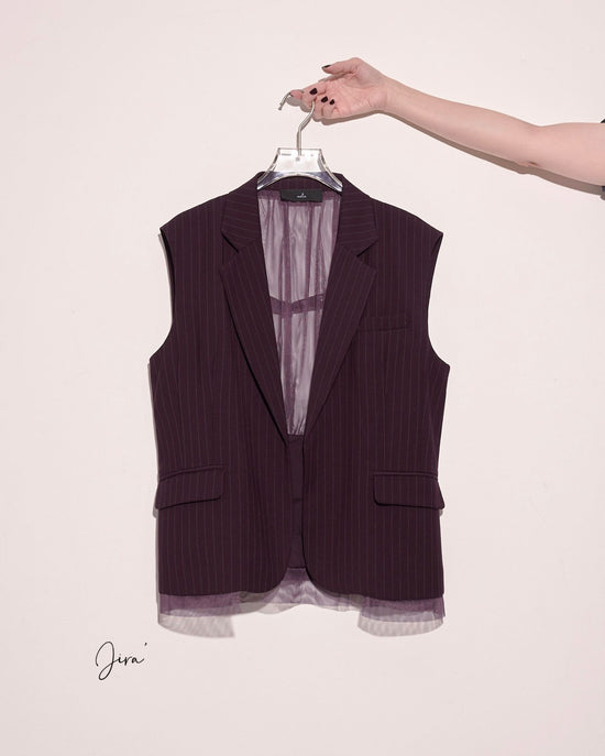 aalis JIRA pleated mesh back tux blazer (Purple stripe)